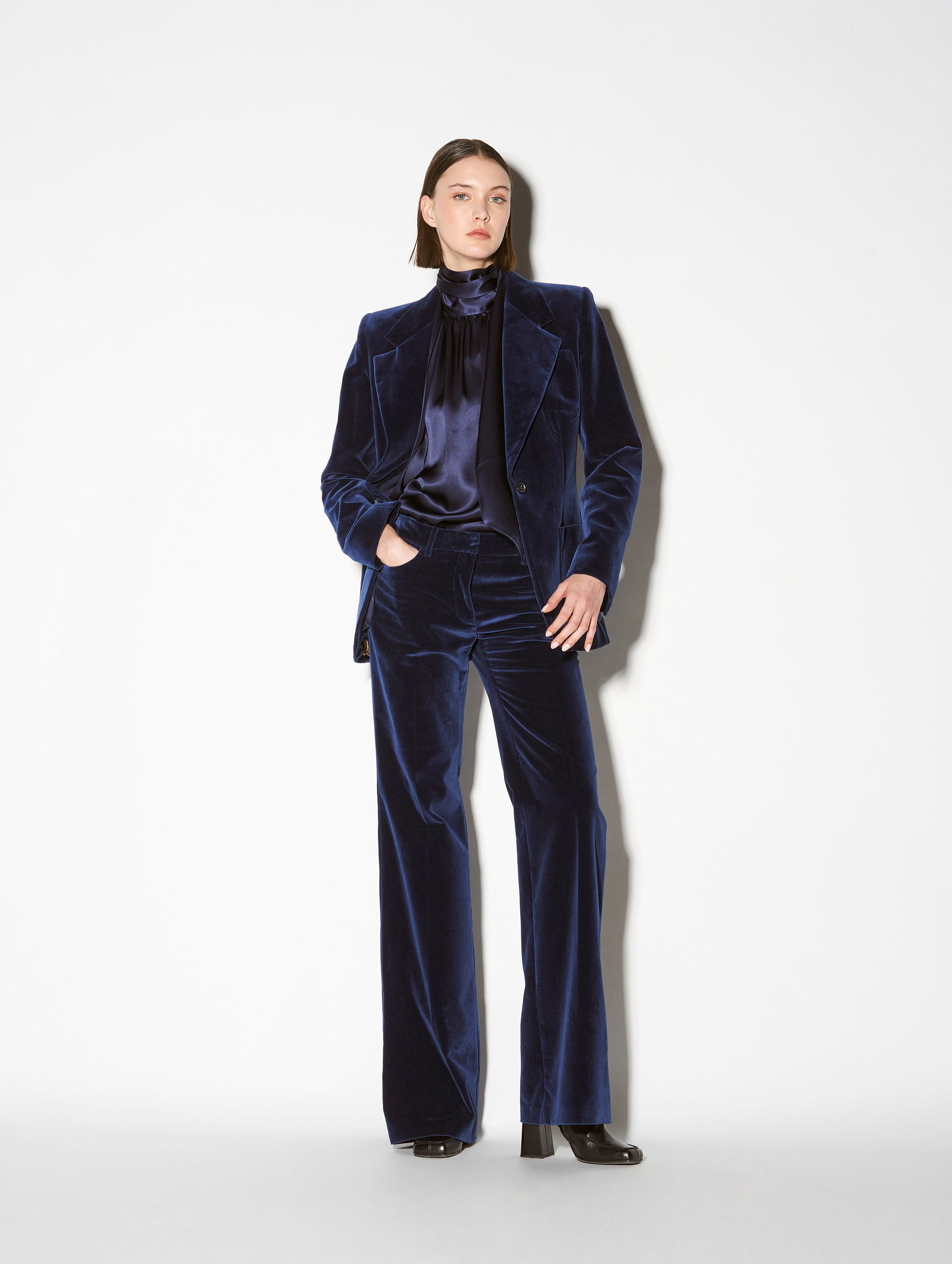 Flared blue velvet trousers Flared blue velvet trousers