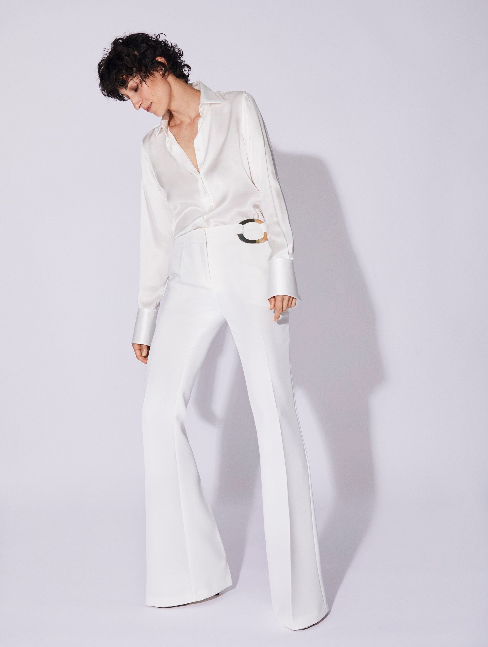 【DISCERNMENT】Remer Flare Incision Slacks Declara | Polychrome Icon Flare Pant | Women's Multi color