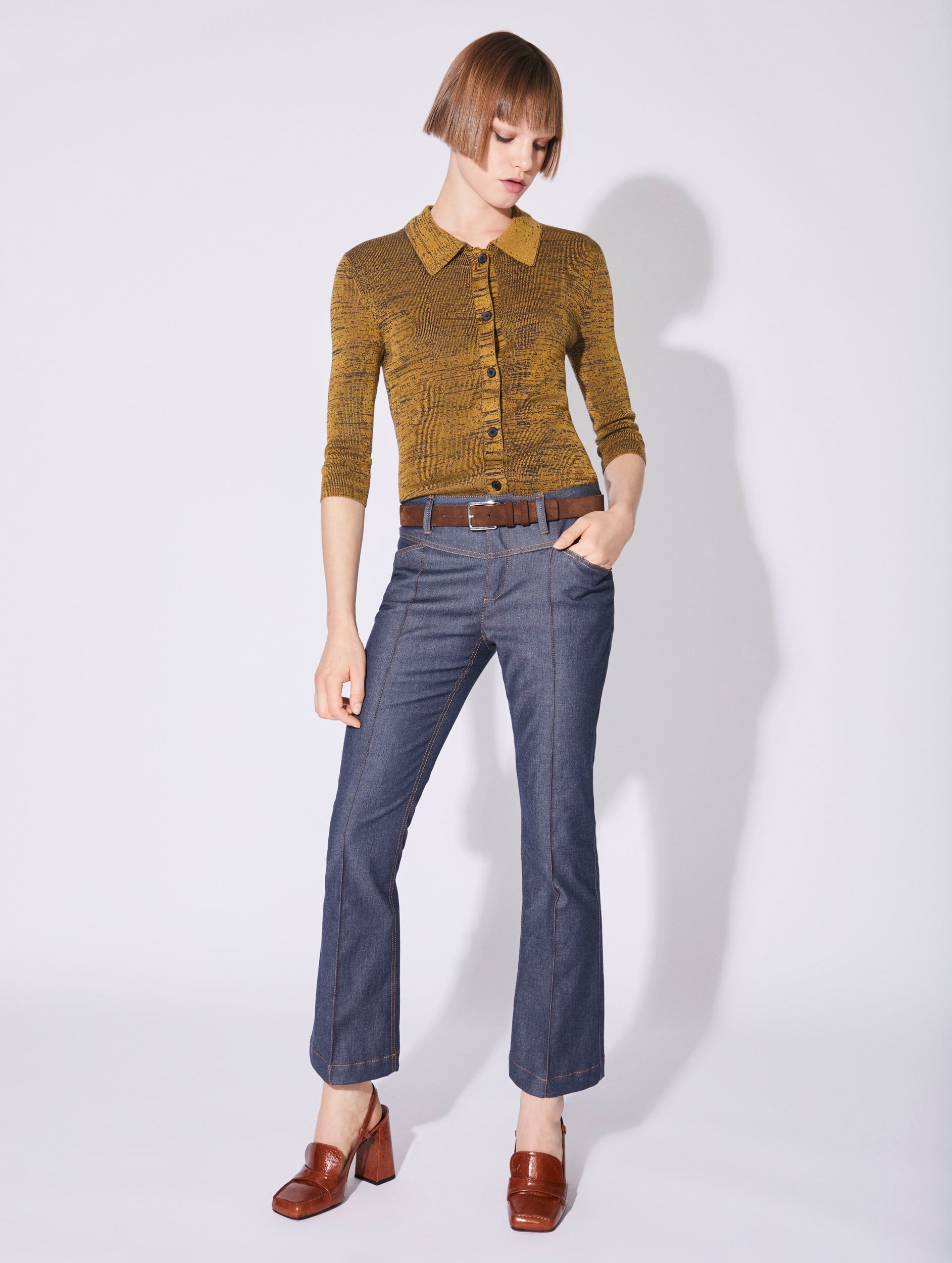 Women Ready-to-Wear Blue washed denim 7/8 trumpet trousers