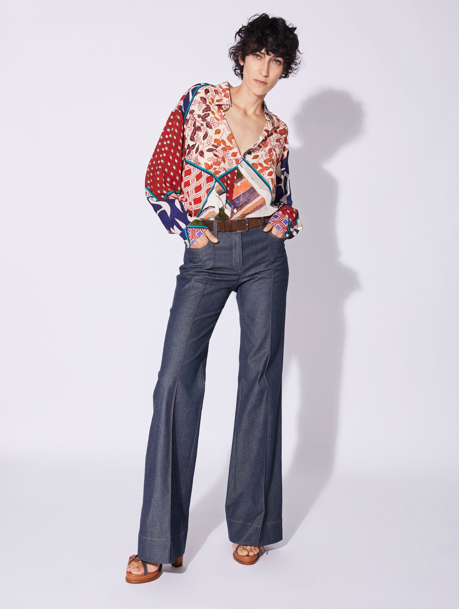 Women Ready-to-Wear Blue washed denim flared trousers Barbara
