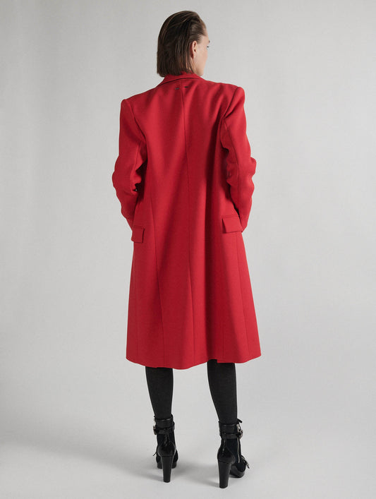 Red double gabardine overcoat
