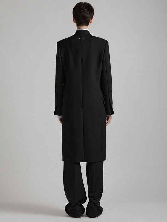 Black double gabardine overcoat