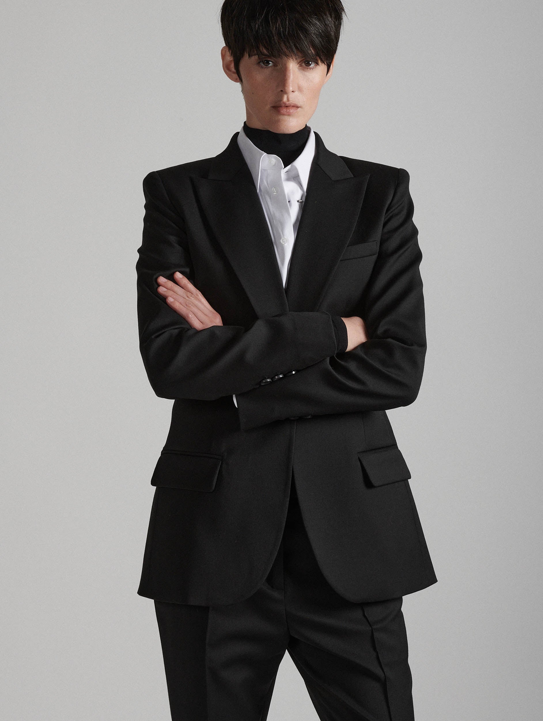 Fitted jacket in black stretch wool gabardine Fitted jacket in black stretch wool gabardine