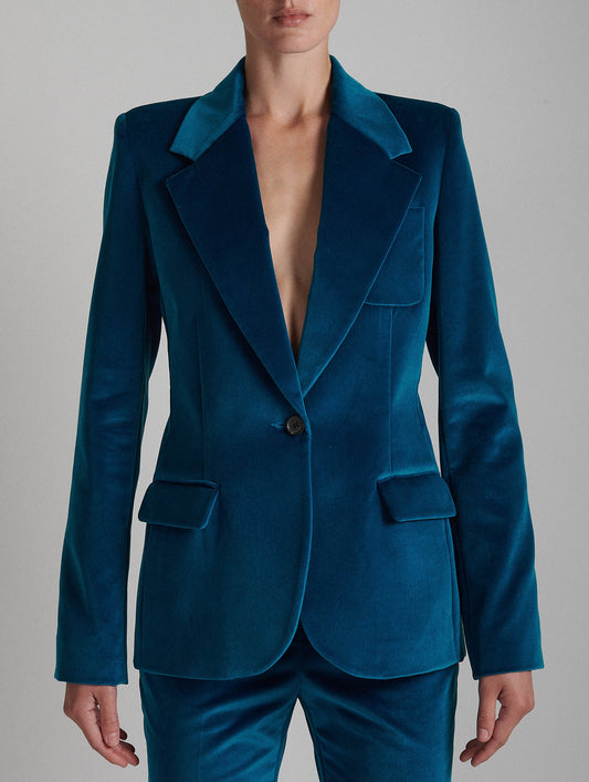 Fitted blue velvet jacket