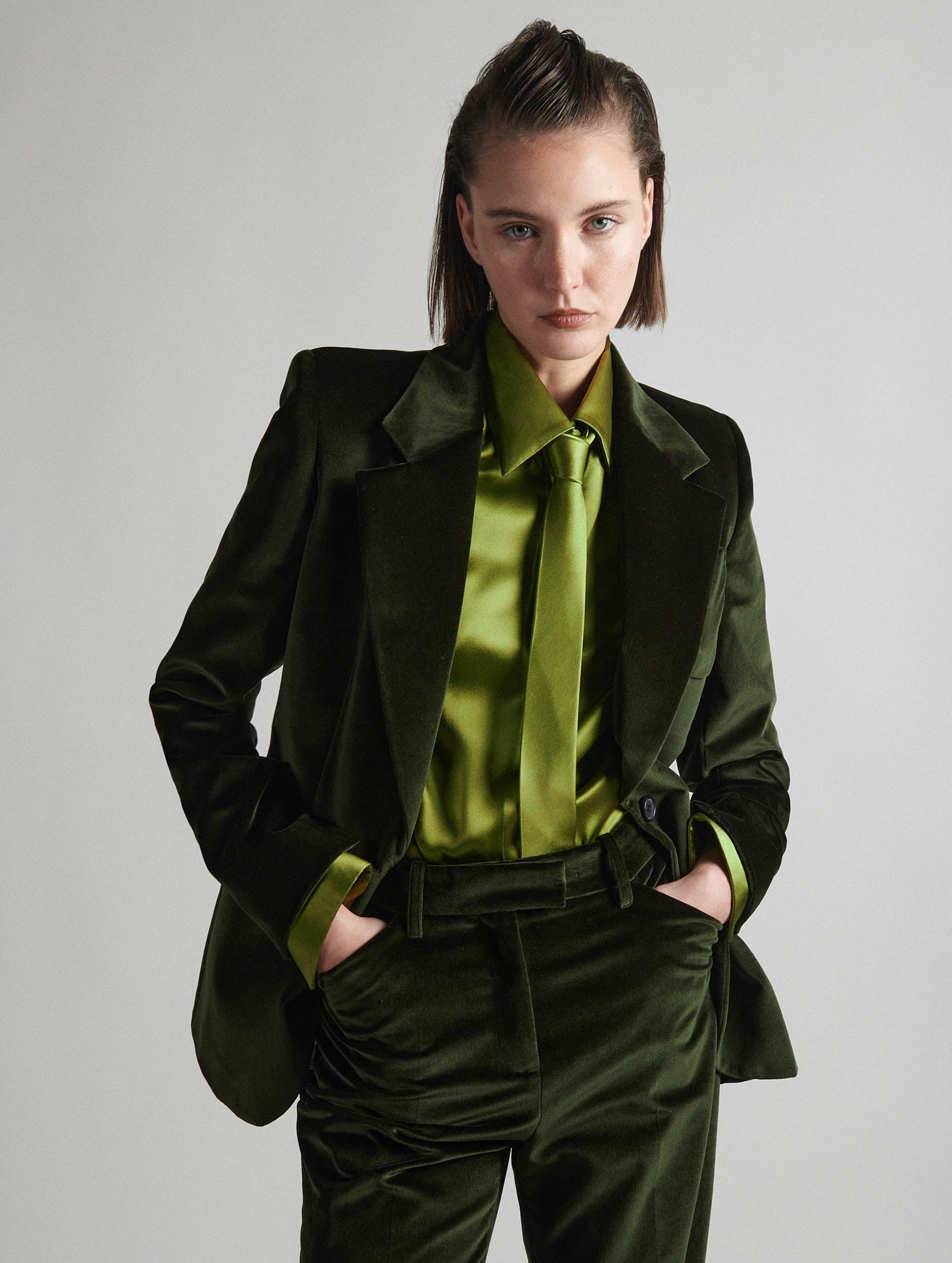 Women Ready to wear Fitted green velvet jacket Barbara Bui Official Online Store