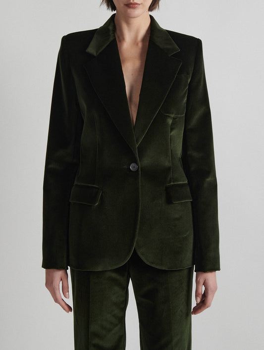 Fitted green velvet jacket