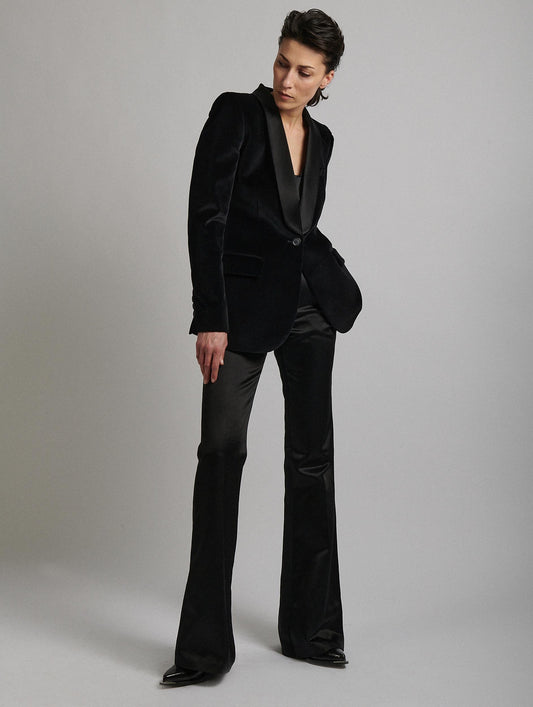 Black velvet shawl collar tuxedo jacket