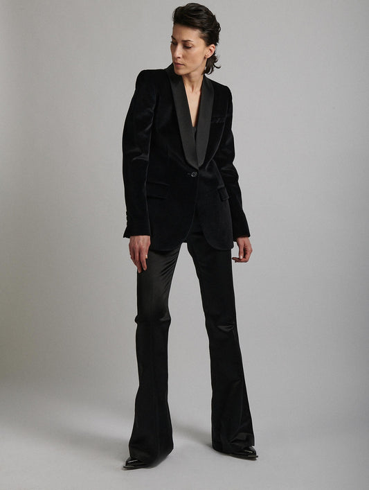 Black velvet shawl collar tuxedo jacket