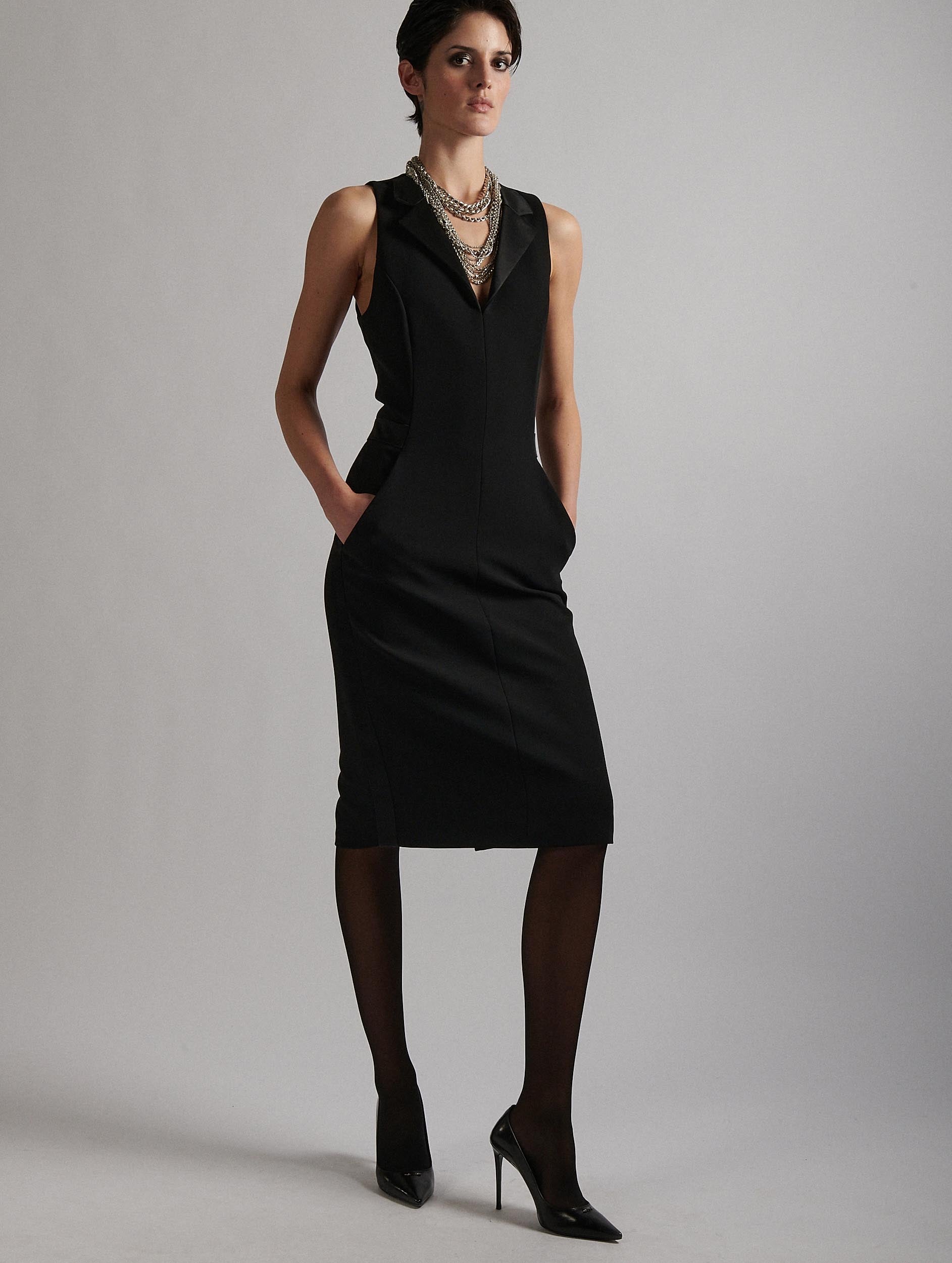 Women Ready-to-wear | Sleeveless smoking dress in black crepe | Barbara Bui Official Online Store Women Ready-to-wear | Sleeveless smoking dress in black crepe | Barbara Bui Official Online Store