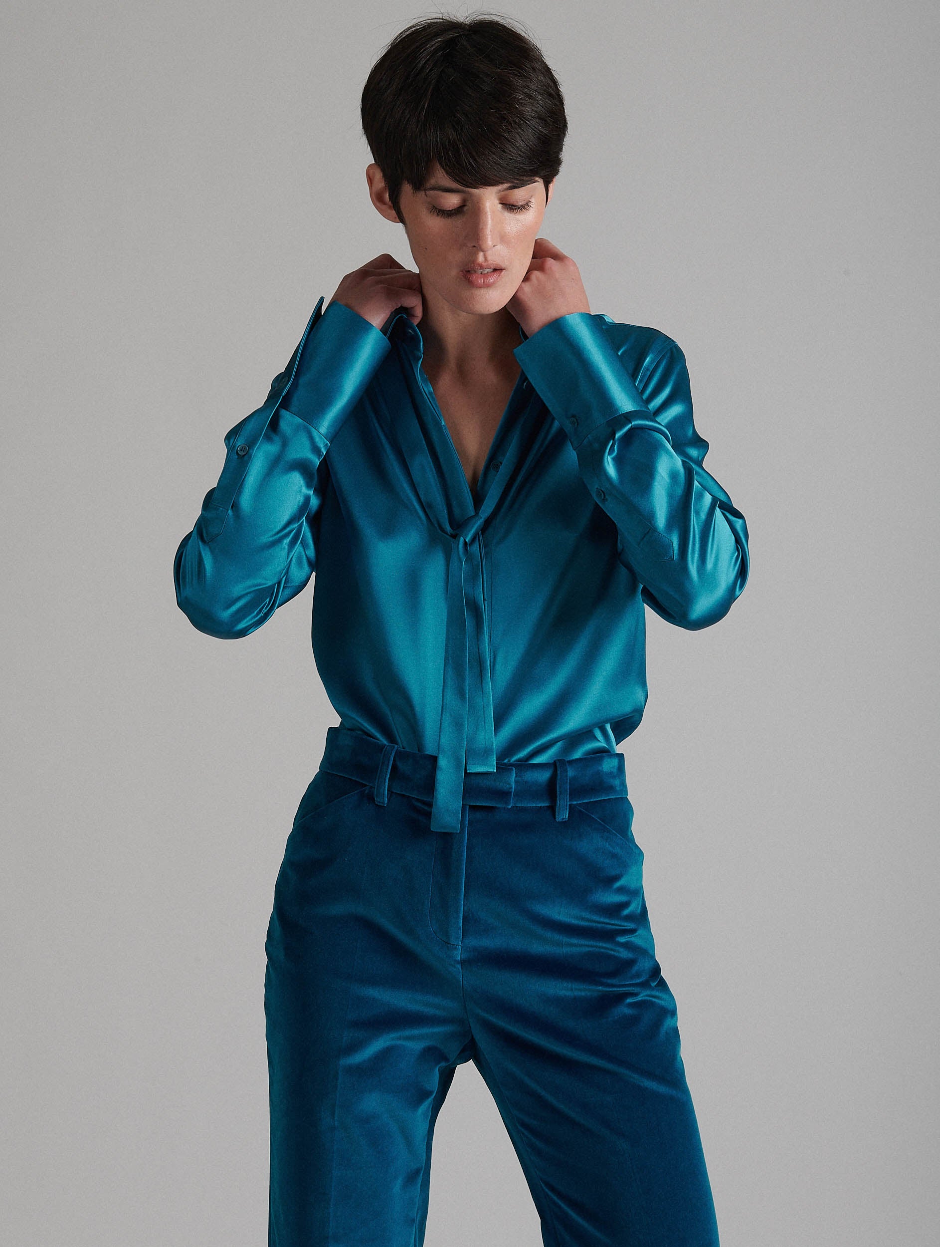 light blue ruffle blouse