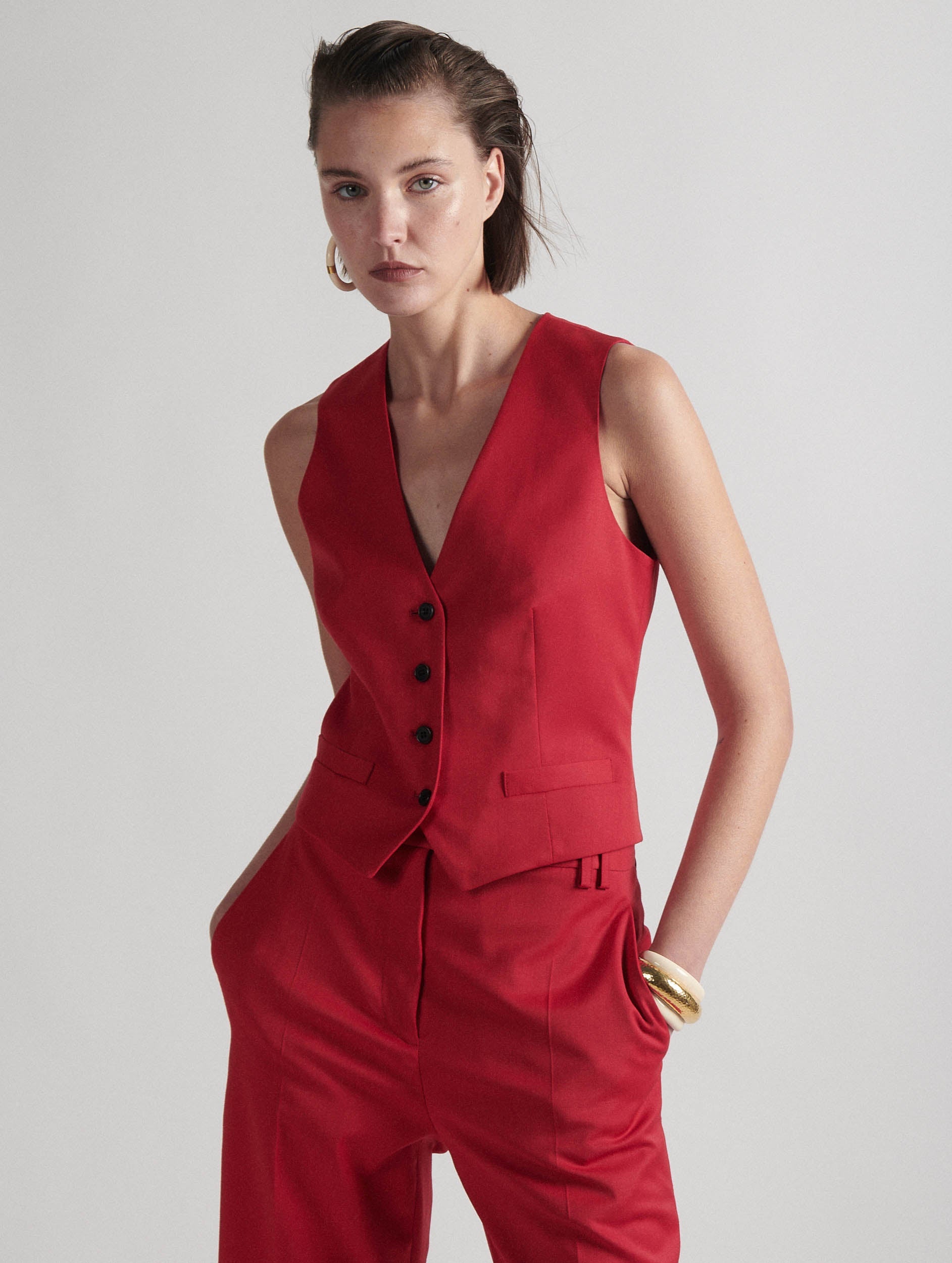 Women Ready-to-wear | Red stretch wool gabardine suit vest | Barbara Bui Official Online Store Women Ready-to-wear | Red stretch wool gabardine suit vest | Barbara Bui Official Online Store