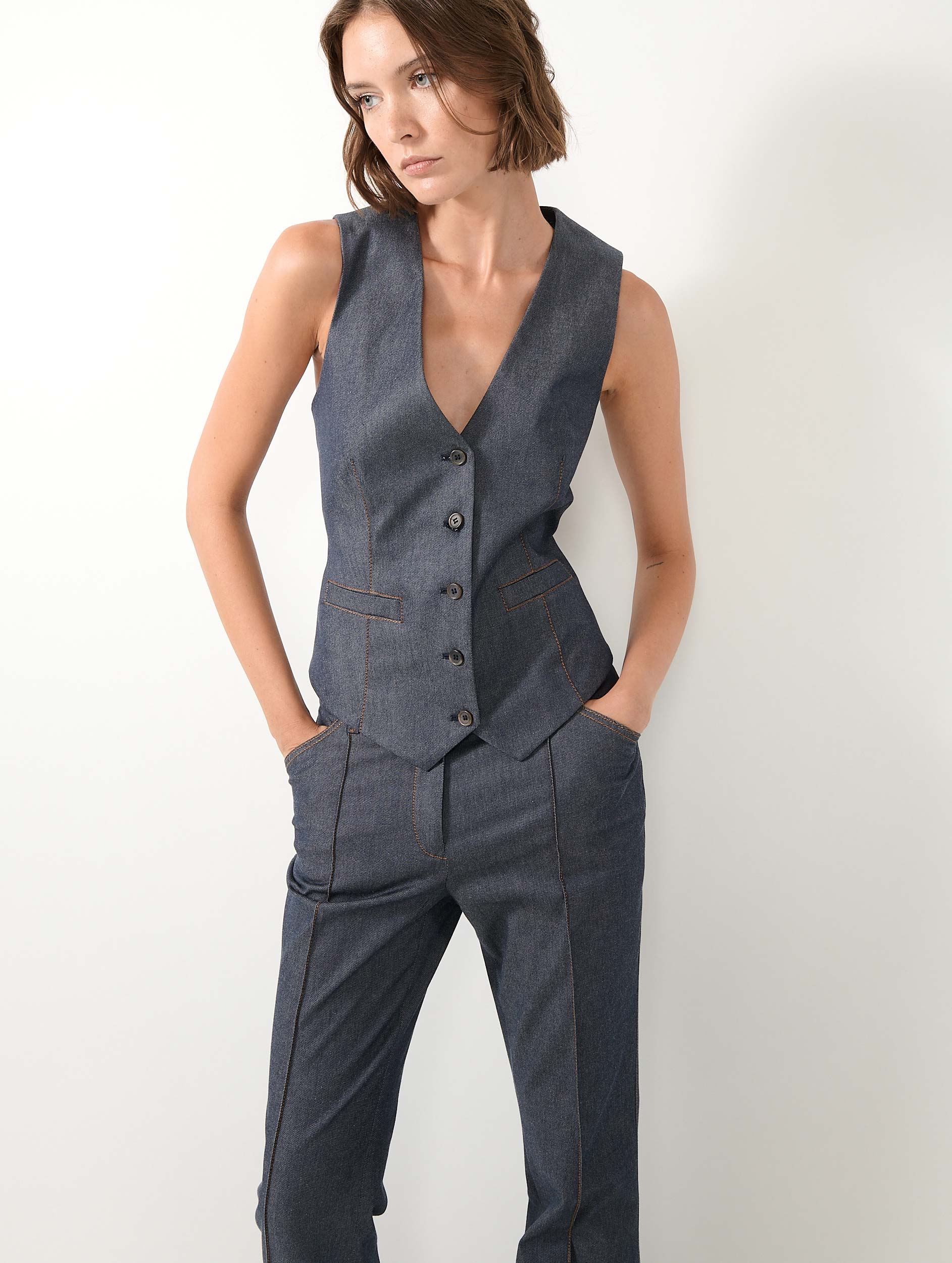 Women Ready-to-wear | Washed denim suit vest | Barbara Bui Official Online Store Women Ready-to-wear | Washed denim suit vest | Barbara Bui Official Online Store