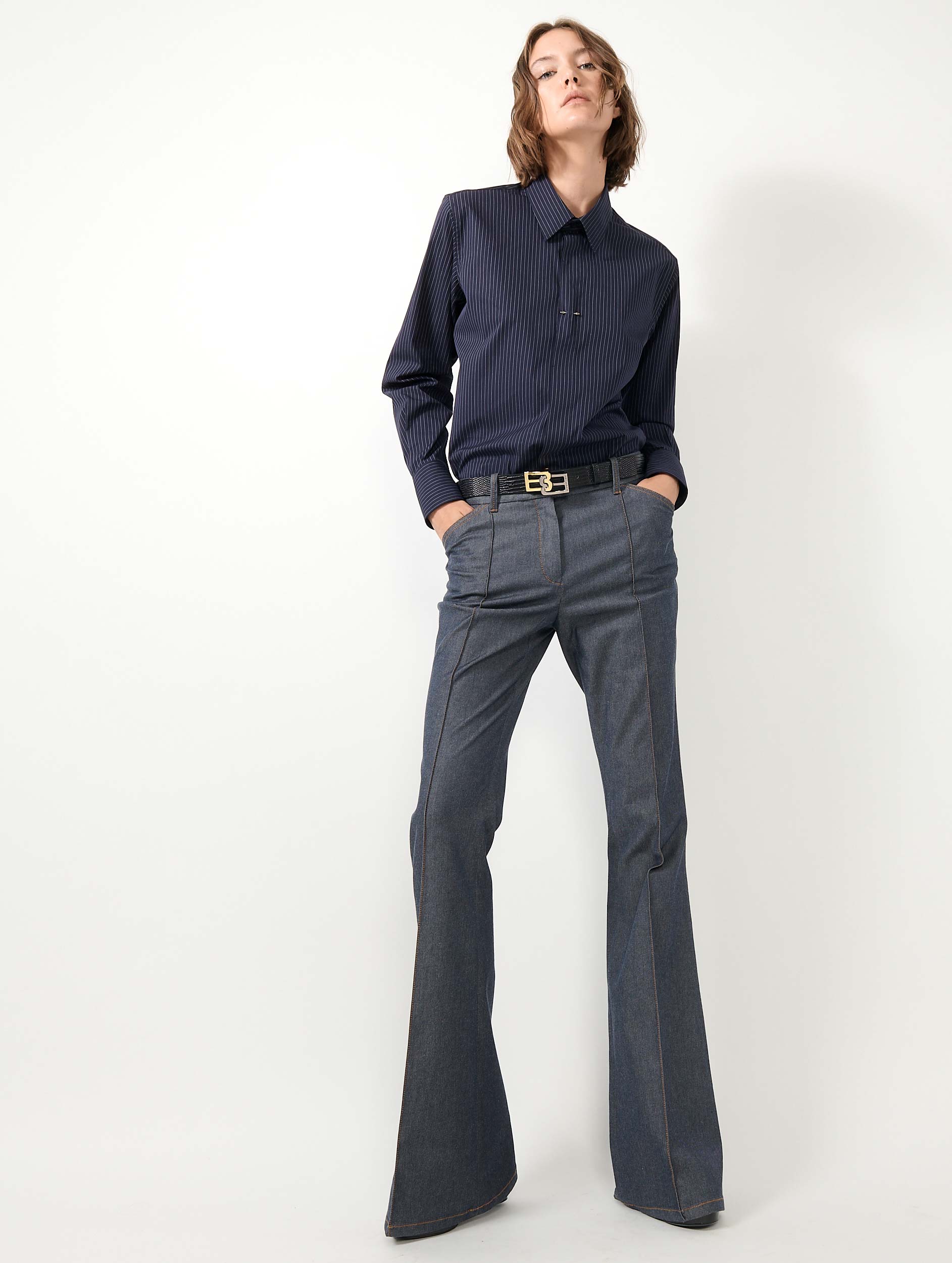 Women Ready-to-wear | Bootleg suit trousers in washed denim | Barbara Bui Official Online Store Women Ready-to-wear | Bootleg suit trousers in washed denim | Barbara Bui Official Online Store