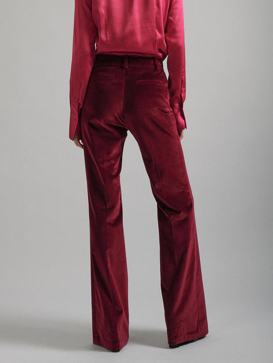 Bootleg suit trousers in pomegranate velvet
