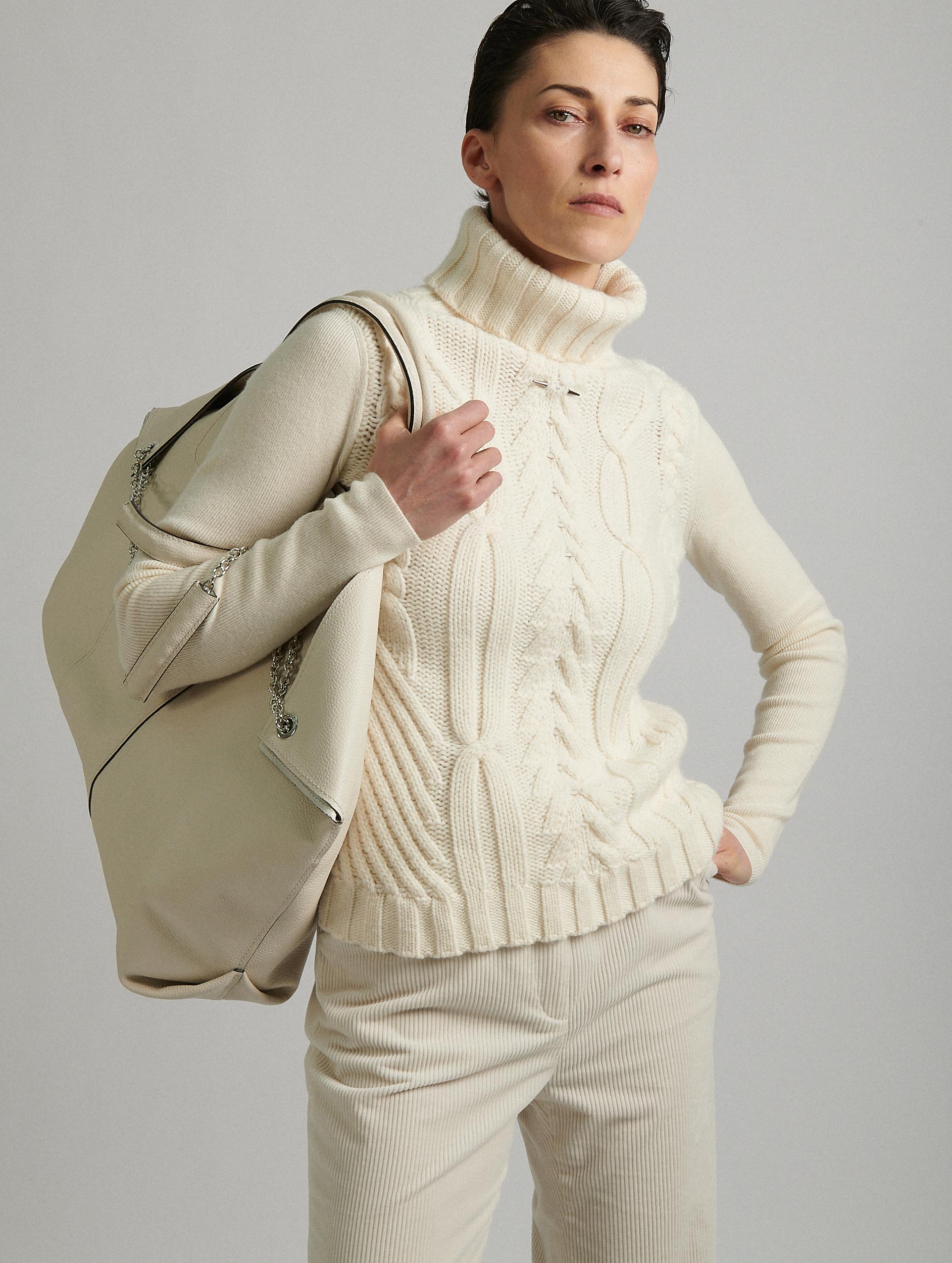 Cream knit turtleneck sweater best sale