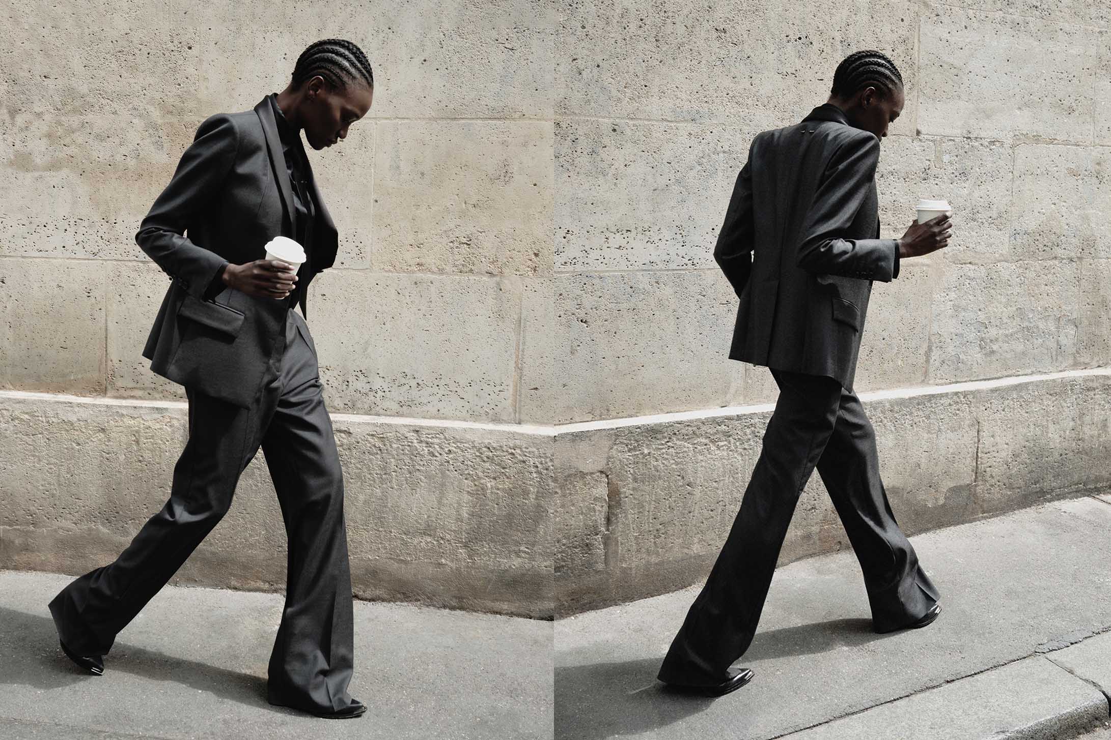 Grey wool and cashmere twill costume