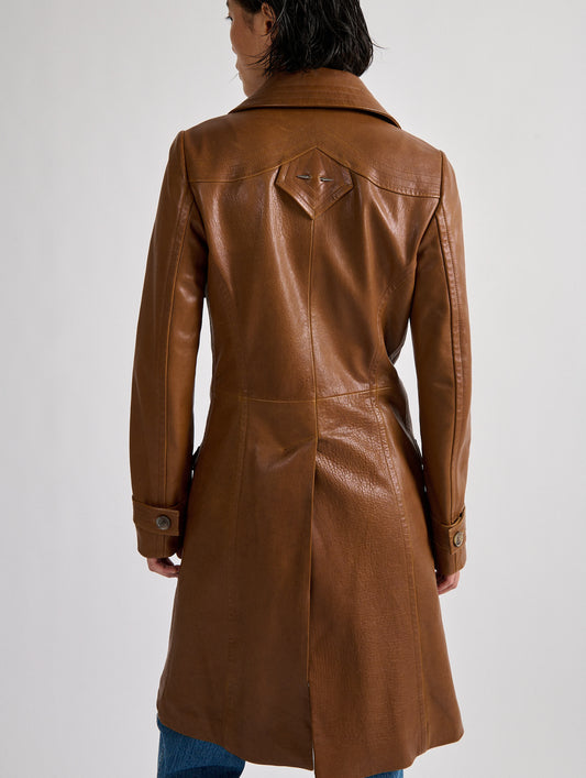 Camel plongé leather trench coat