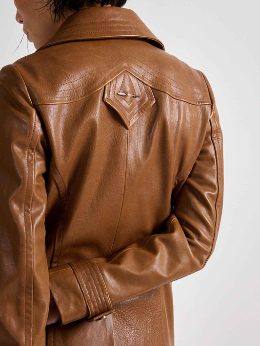 Camel plongé leather trench coat
