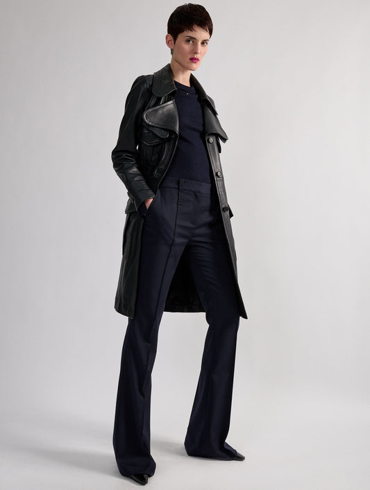 Navy plongé leather trench coat
