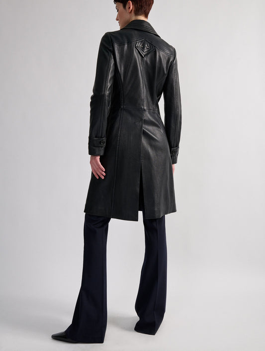 Navy plongé leather trench coat