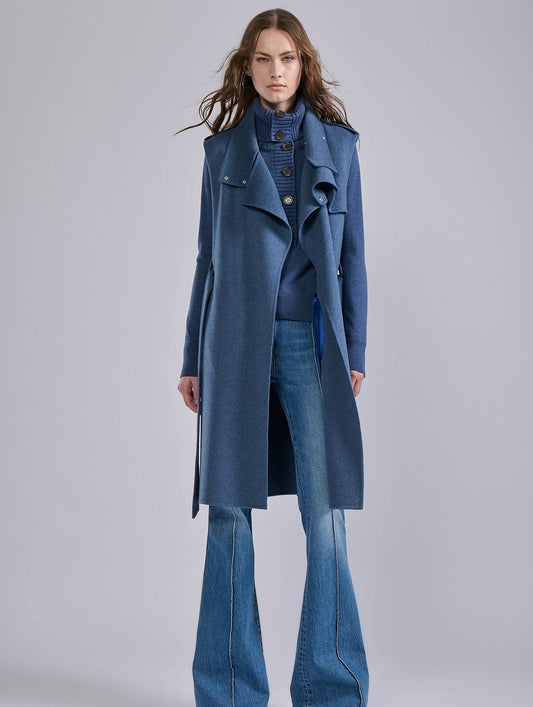 Blue double-face sleeveless coat