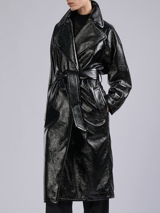Black Naplack-effect trench coat
