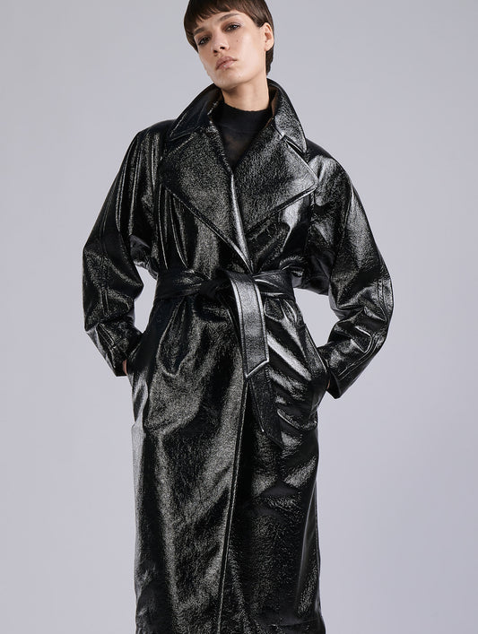Black Naplack-effect trench coat