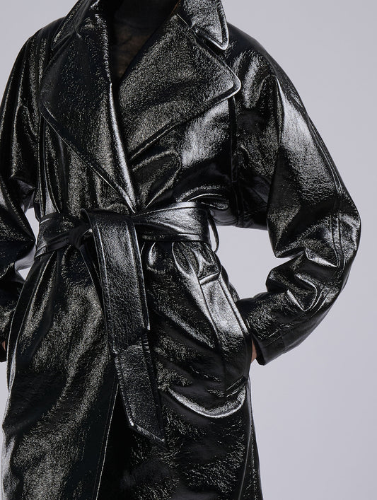 Black Naplack-effect trench coat