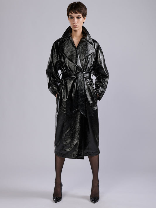 Black Naplack-effect trench coat