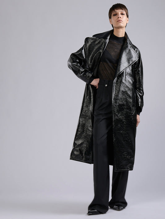 Black Naplack-effect trench coat