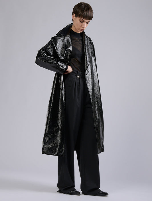 Black Naplack-effect trench coat
