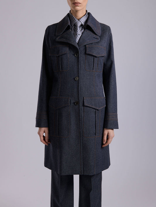 Blue wool denim coat