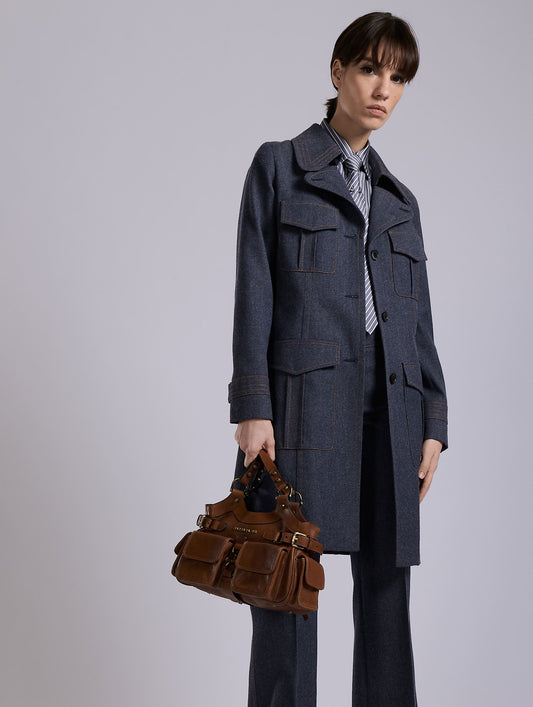 Blue wool denim coat