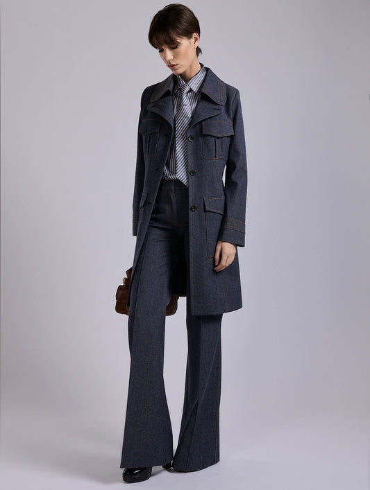 Blue wool denim coat