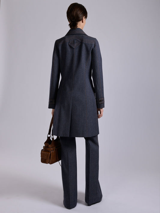 Blue wool denim coat