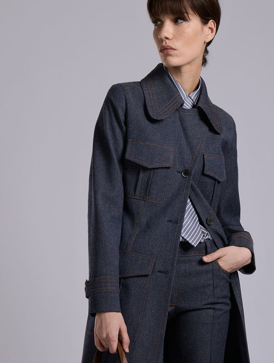 Blue wool denim coat