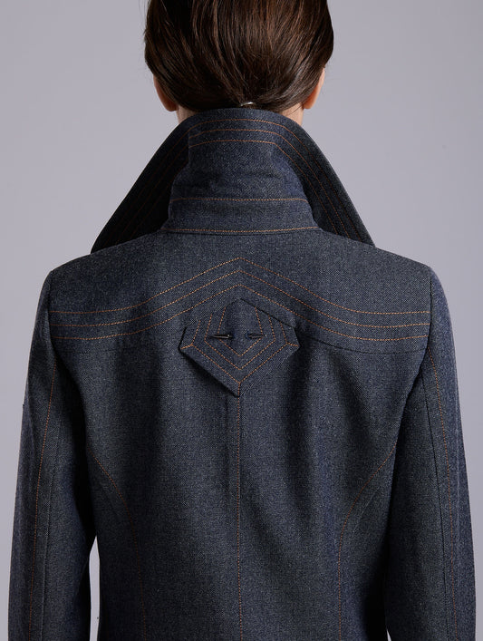 Blue wool denim coat