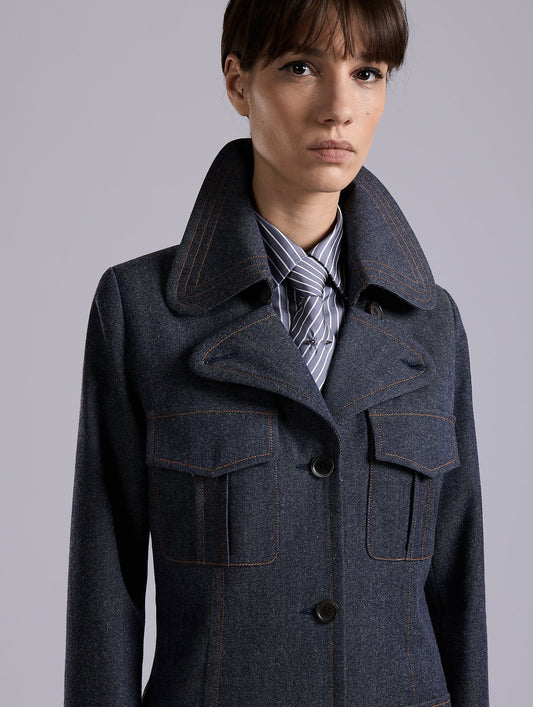Blue wool denim coat