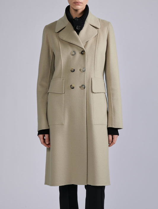 Sand double-faced wool and cashmere coat