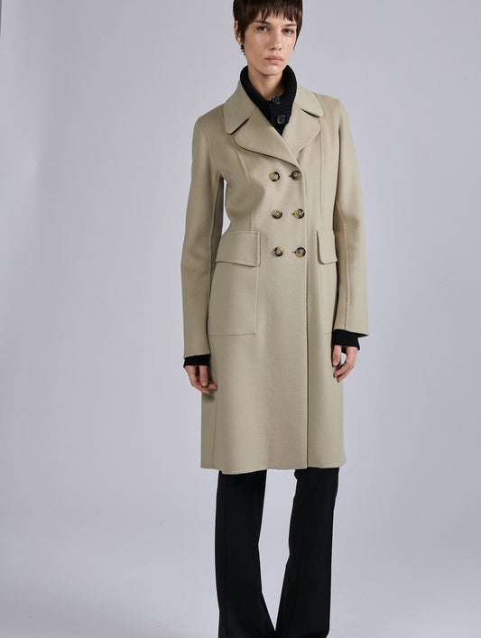 Sand double-faced wool and cashmere coat
