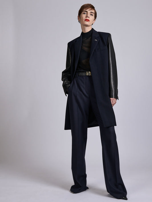 Navy textured herringbone two-tone overcoat