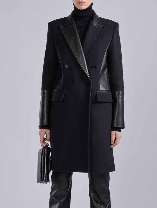 Black double-breasted wool and cashmere coat
