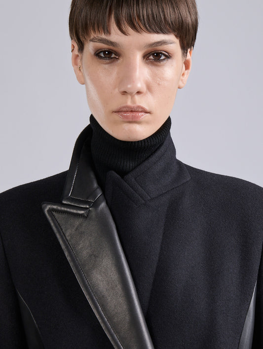 Black double-breasted wool and cashmere coat