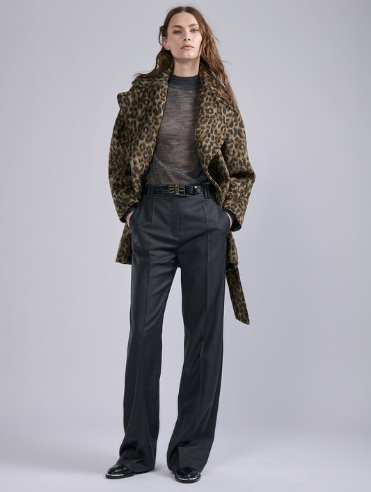 Leopard jacquard belted short coat