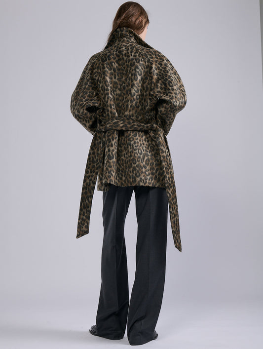 Leopard jacquard belted short coat