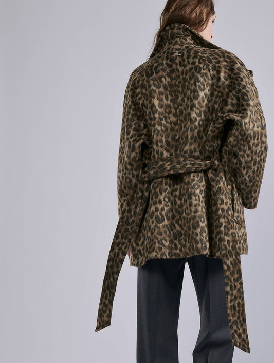 Leopard jacquard belted short coat