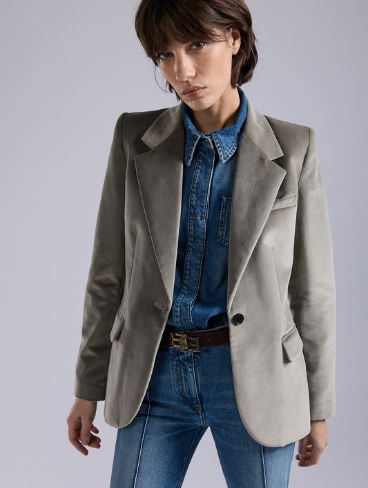 Grey velvet fitted jacket