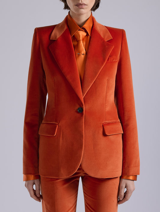 Orange velvet fitted jacket