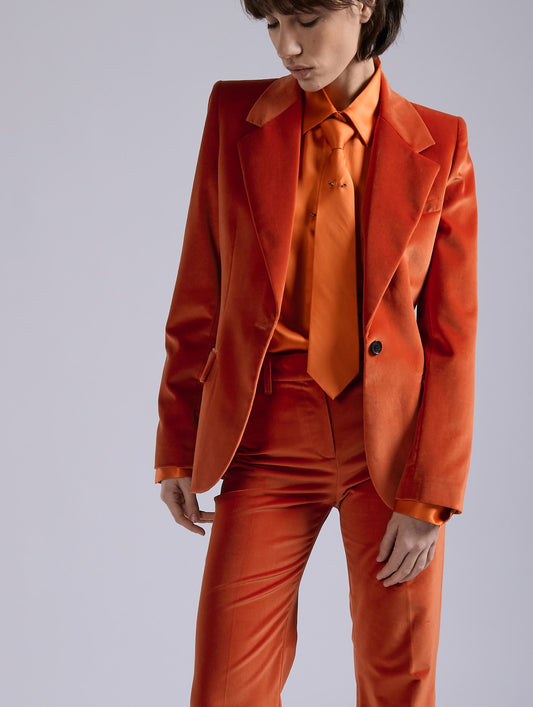 Orange velvet fitted jacket