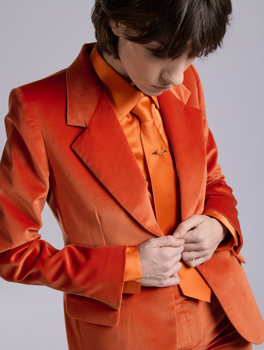 Orange velvet fitted jacket